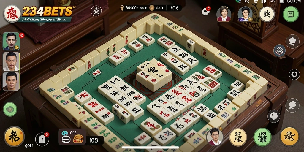 Tampilan gameplay Mahjong yang menarik dan interaktif di 1234BETS.