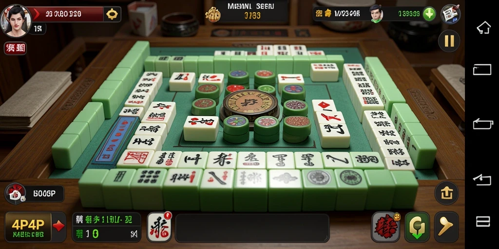 Tangkapan layar gameplay 4P4P menampilkan suasana Mahjong yang mengasyikkan.