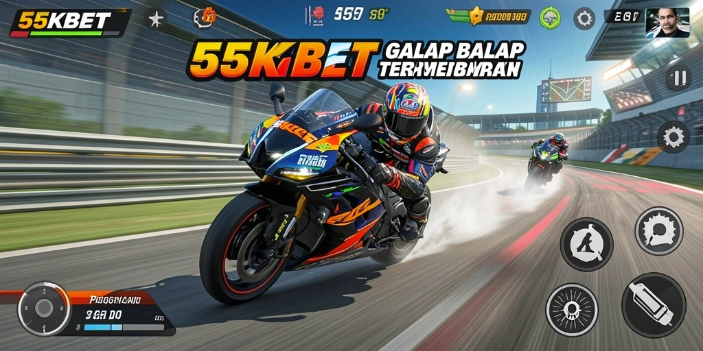 Gameplay seru balapan motor di 55KBET dengan trek penuh tantangan.