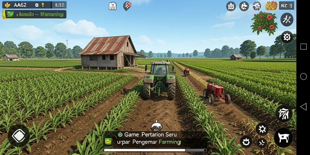 Screenshot gameplay AA62 menampilkan aktivitas bertani yang menyenangkan.