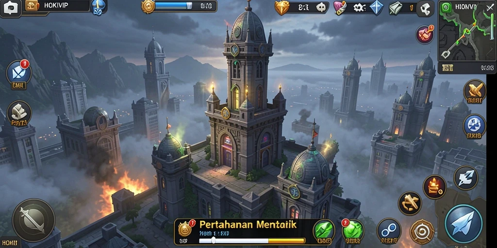 Gameplay HOKIVIP menunjukkan pertahanan menara yang mendebarkan.