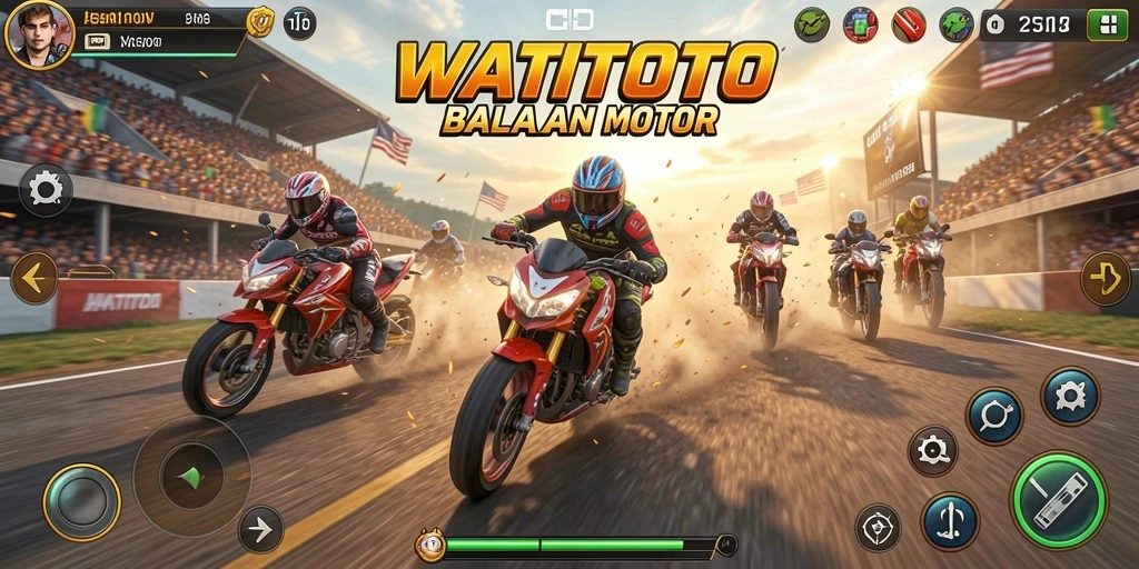 Screenshot utama WATITOTO menampilkan intensitas balapan motor.